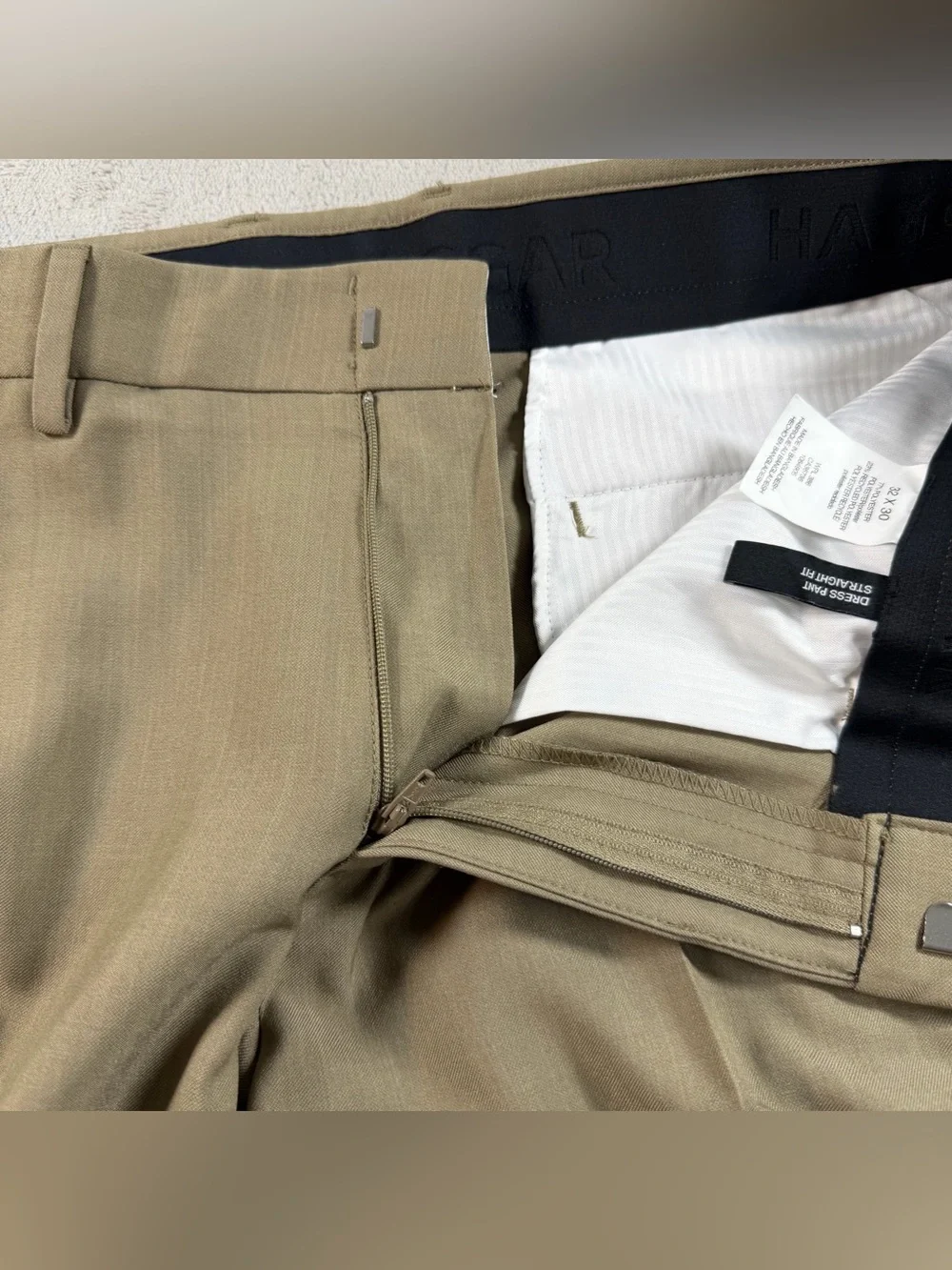 Haggar Dress Pants Mens‎ 32x30 Tan Straight Fit Super Flex Waistband Repreve